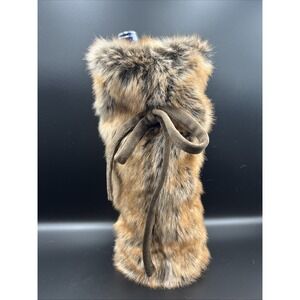 FRONTGATE Wine Bottle Holder Brown Faux Fur Gift Bag Cover Xmas Holiday Bow